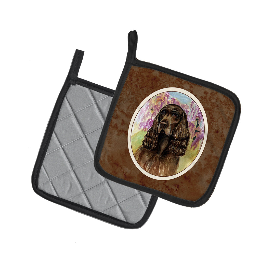 Field Spaniel Pot Holder Set of 2 Heat Resistant Quilted Hot Pads 7.5 x 7.5 Inch, Insulated Kitchen Trivets for Cooking & Baking