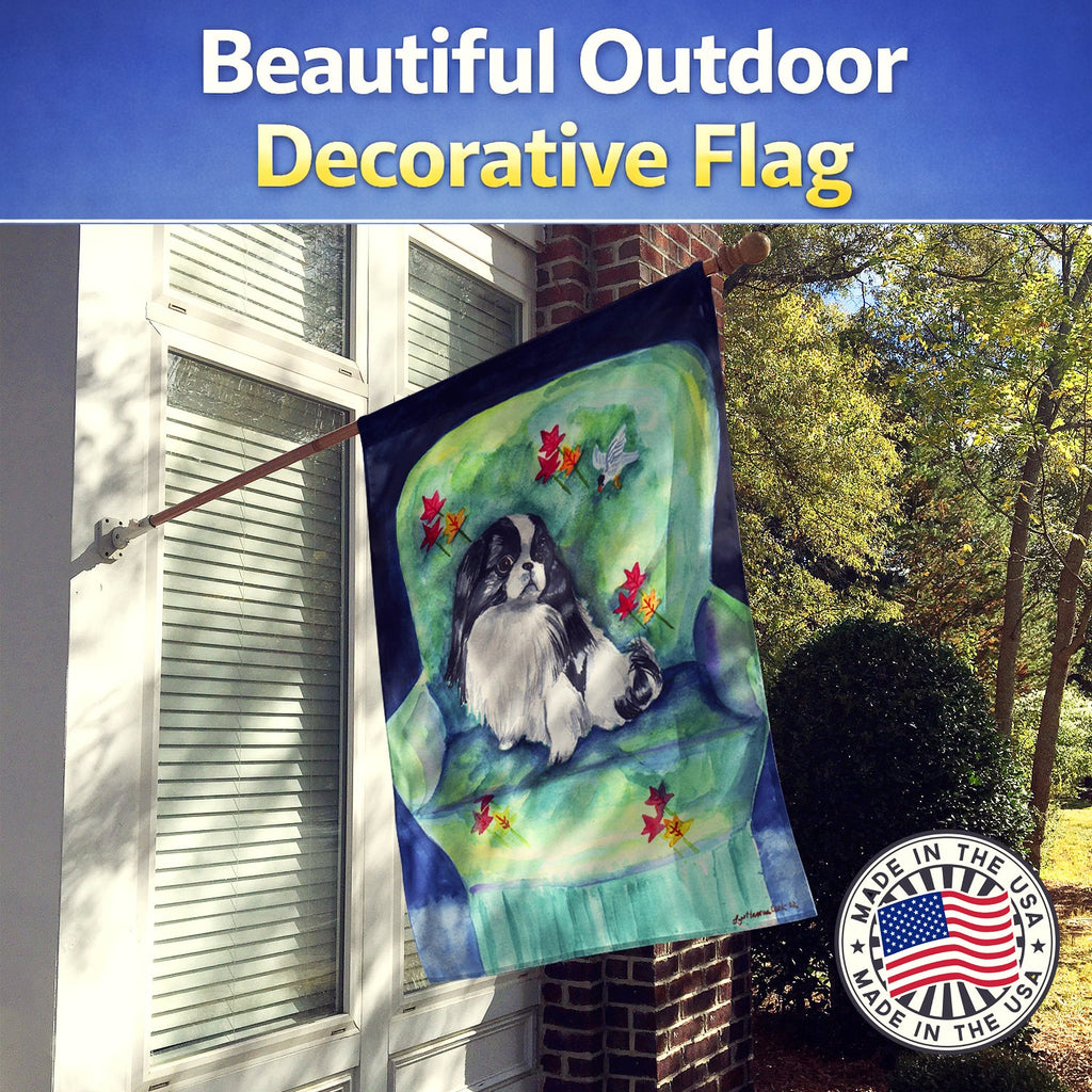 Japanese Chin in Momma's Chair House Flag 28x40 Porch Sleeve Pole Decorative Outside Yard Banner Artwork Wall Hanging, Polyester