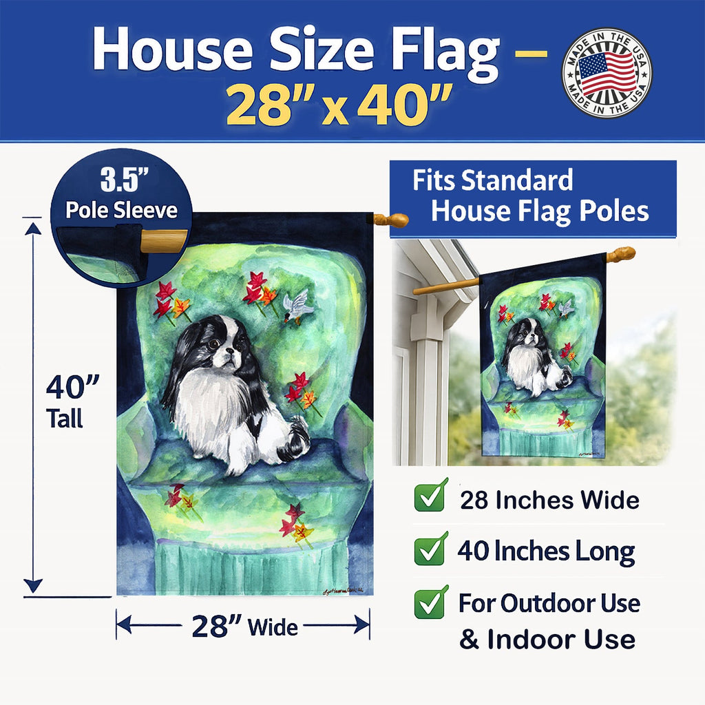 Japanese Chin in Momma's Chair House Flag 28x40 Porch Sleeve Pole Decorative Outside Yard Banner Artwork Wall Hanging, Polyester