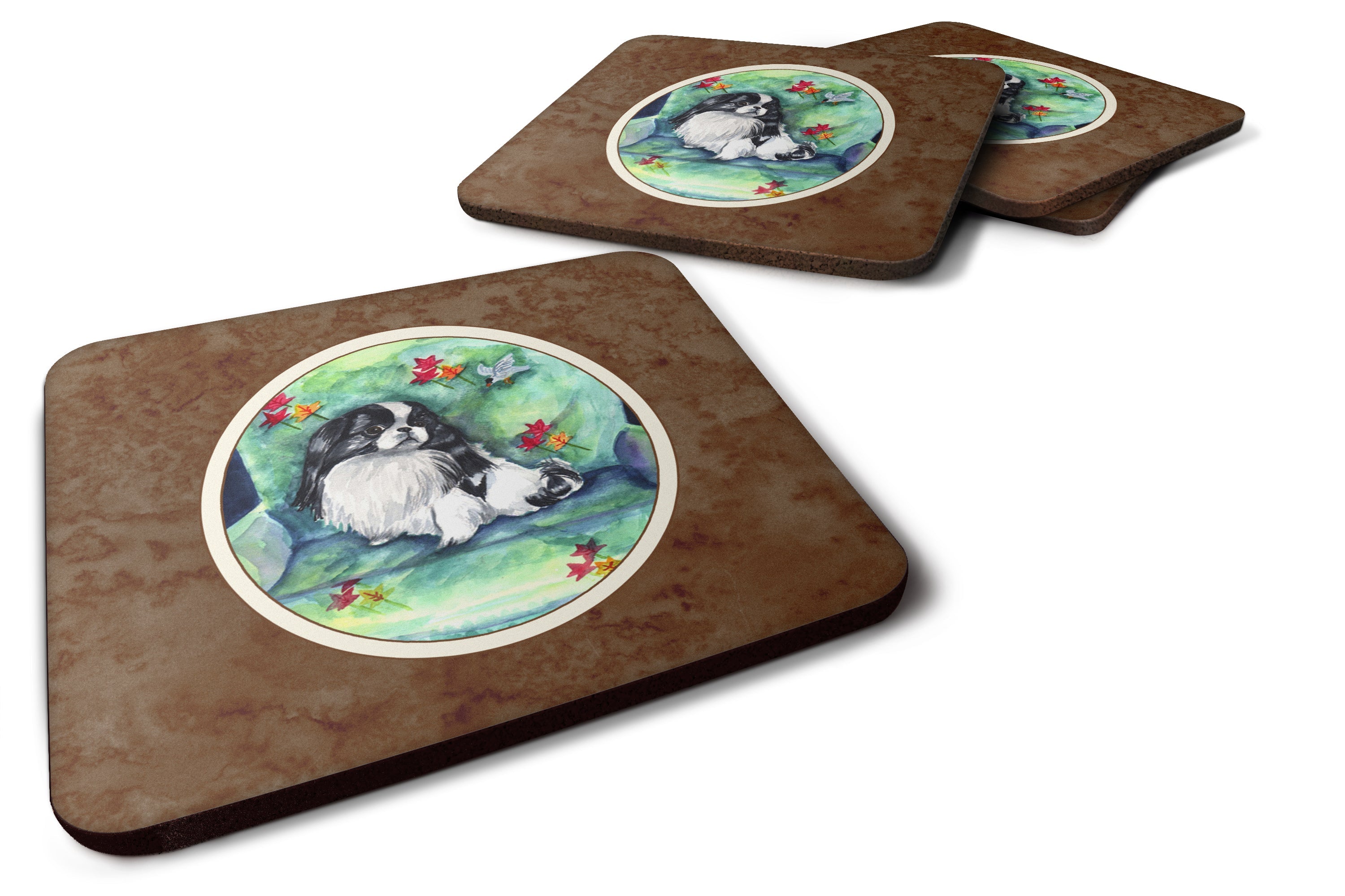 Japanese Chin in Momma's Chair Foam Coasters Set of 4 Cup Coasters for Indoor Outdoor, Tabletop Protection, Anti Slip, Mouse pad Material