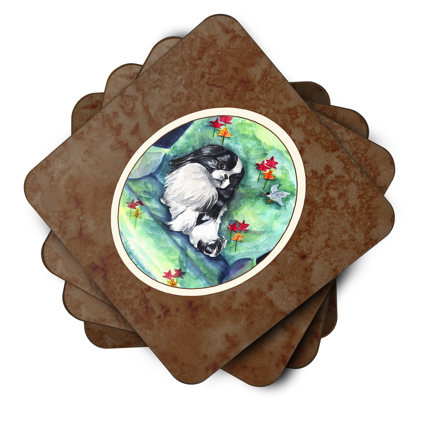 Japanese Chin in Momma's Chair Foam Coasters Set of 4 Cup Coasters for Indoor Outdoor, Tabletop Protection, Anti Slip, Mouse pad Material