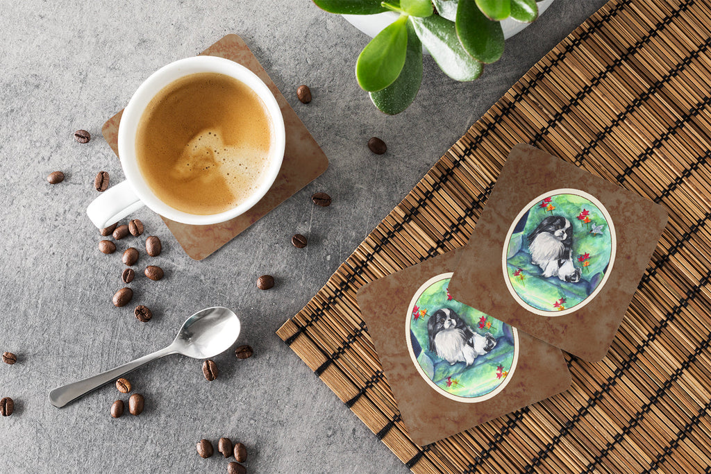 Japanese Chin in Momma's Chair Foam Coasters Set of 4 Cup Coasters for Indoor Outdoor, Tabletop Protection, Anti Slip, Mouse pad Material