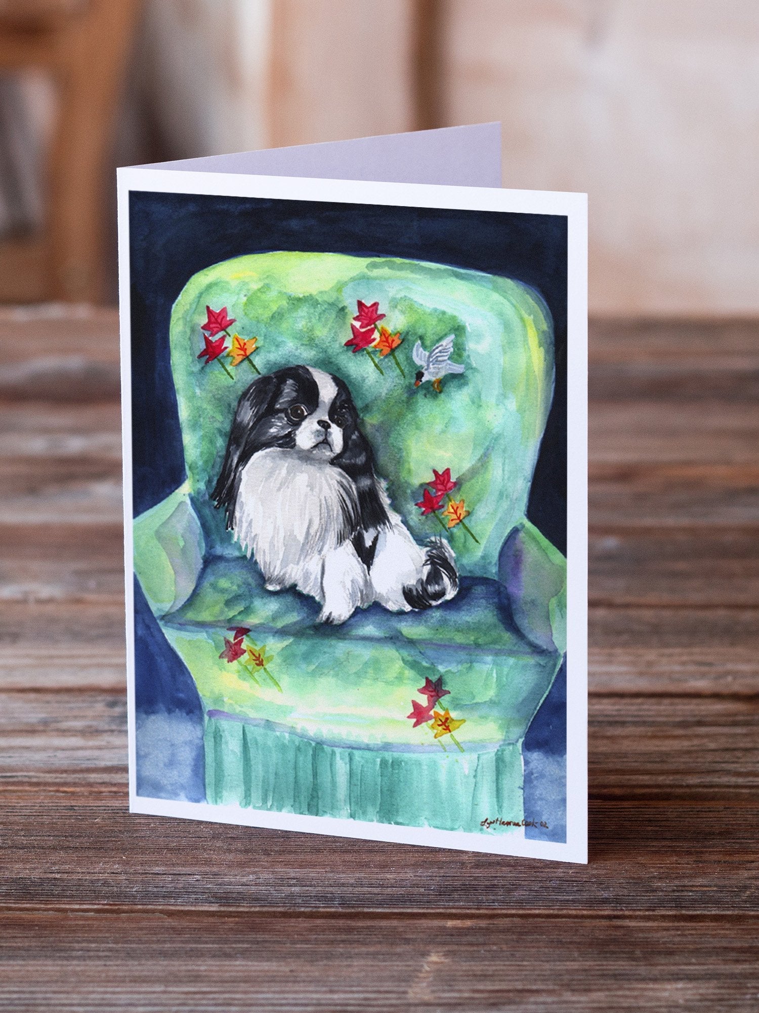 Japanese Chin in Momma's Chair Greeting Cards Pack of 8 Blank Cards with Envelopes Whimsical A7 Size 5x7