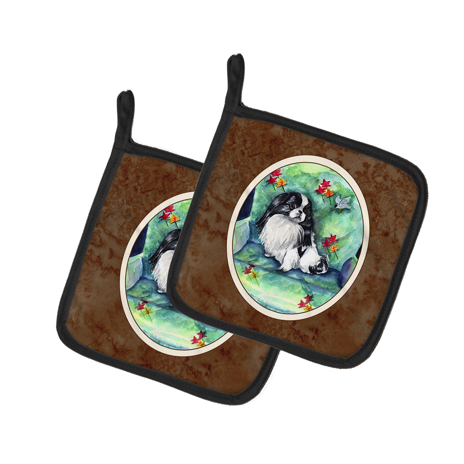 Japanese Chin in Momma's Chair Pot Holder Set of 2 Heat Resistant Quilted Hot Pads 7.5 x 7.5 Inch, Insulated Kitchen Trivets for Cooking & Baking
