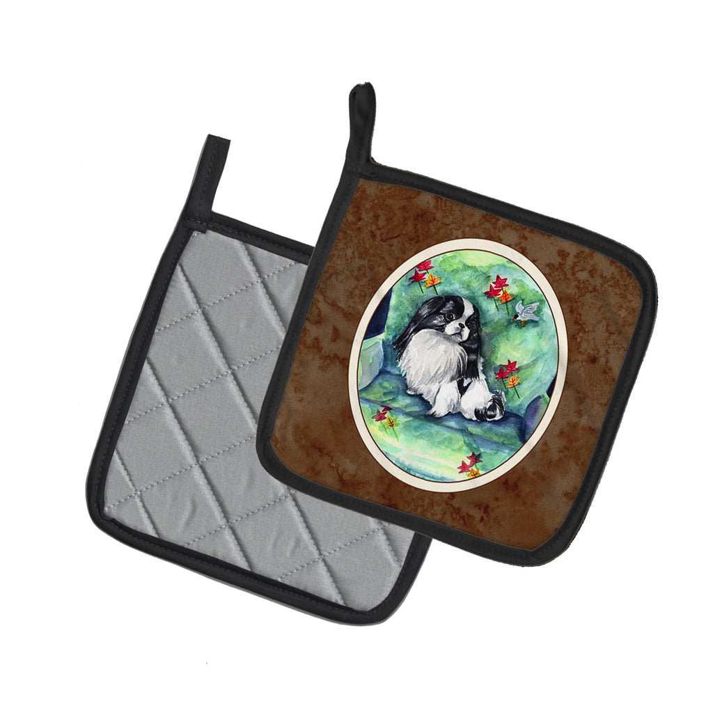 Japanese Chin in Momma's Chair Pot Holder Set of 2 Heat Resistant Quilted Hot Pads 7.5 x 7.5 Inch, Insulated Kitchen Trivets for Cooking & Baking