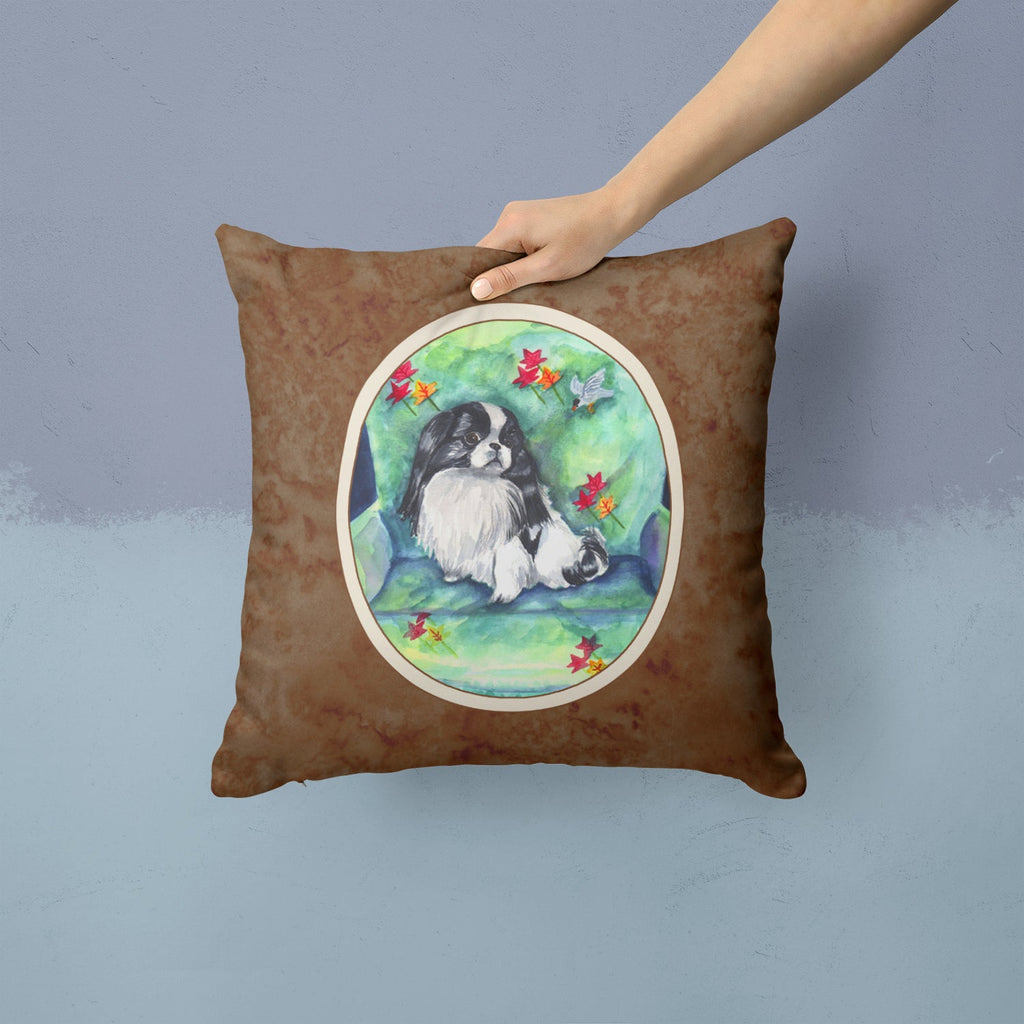 Japanese Chin in Momma's Chair Decorative Throw Pillow 14x14 Indoor Outdoor Accent Cushion, Fabric Cover with Insert for Sofa, Bed, Porch & Living Room