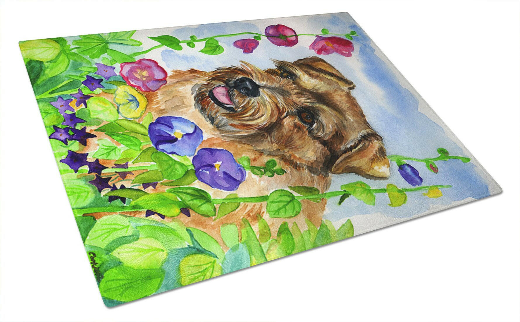 Norfolk Terrier Cutting Board Tempered Glass Kitchen Cutting Surface, Heat Resistant Chopping, Non-Slip Feet, Food Prep & Serving