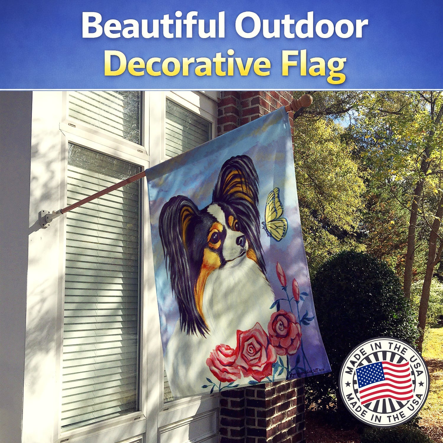 Papillon Yellow Butterfly House Flag 28x40 Porch Sleeve Pole Decorative Outside Yard Banner Artwork Wall Hanging, Polyester