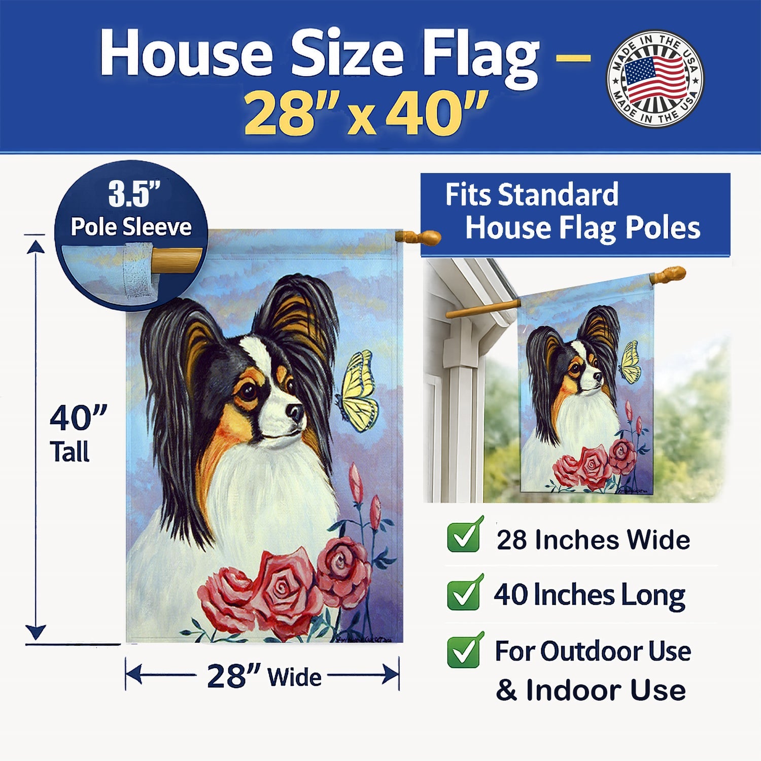 Papillon Yellow Butterfly House Flag 28x40 Porch Sleeve Pole Decorative Outside Yard Banner Artwork Wall Hanging, Polyester
