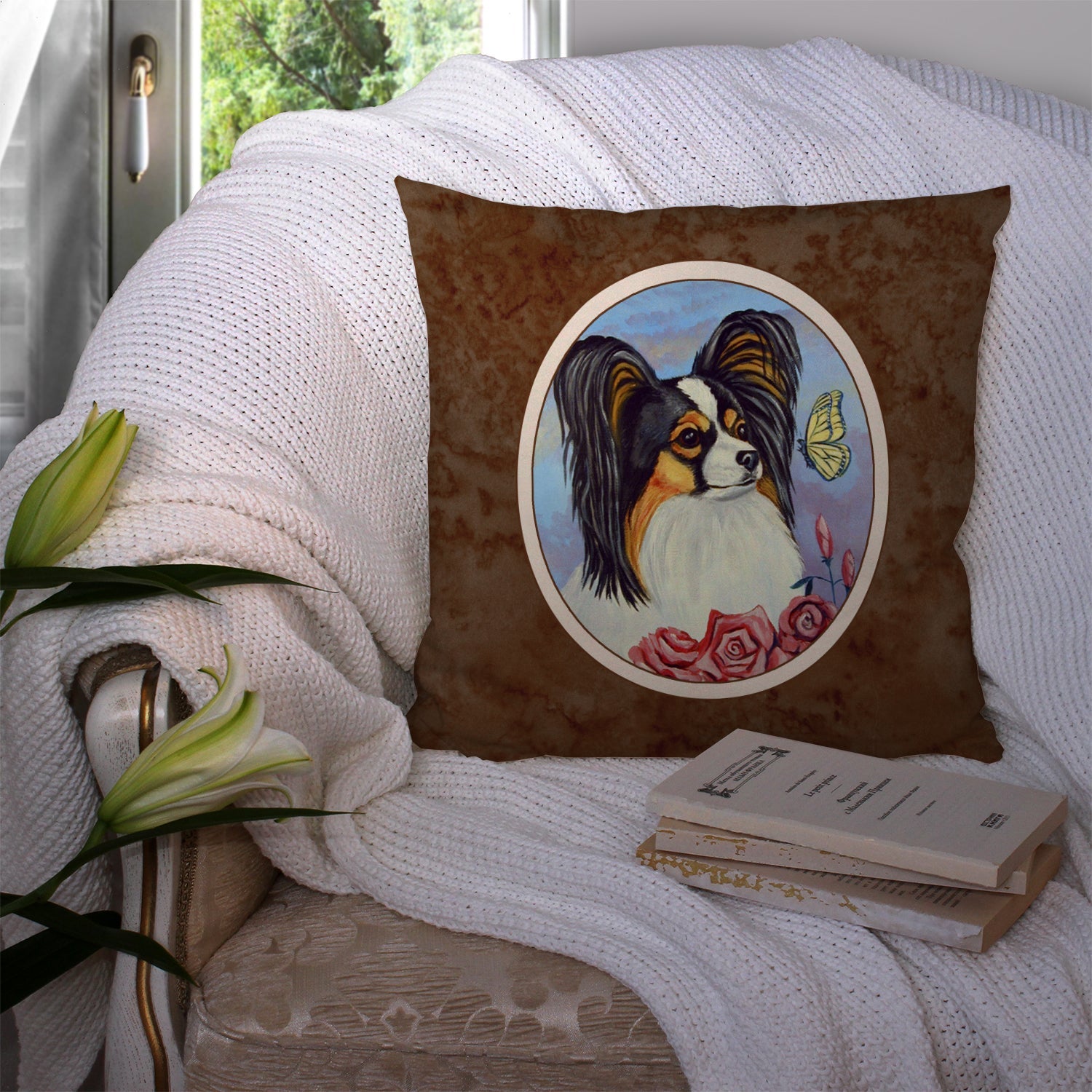 Papillon Yellow Butterfly Decorative Throw Pillow 14x14 Indoor Outdoor Accent Cushion, Fabric Cover with Insert for Sofa, Bed, Porch & Living Room