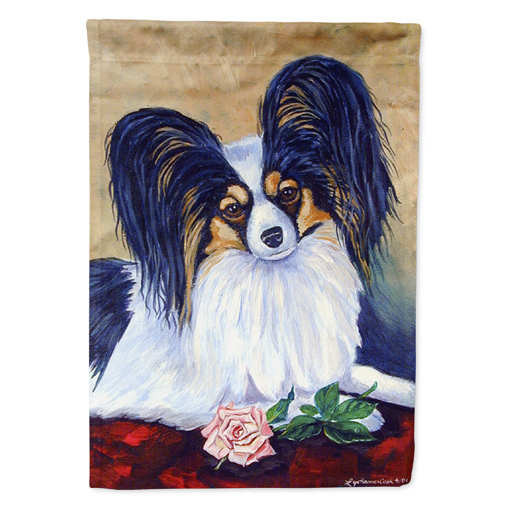 Papillon A Rose for you House Flag 28x40 Porch Sleeve Pole Decorative Outside Yard Banner Artwork Wall Hanging, Polyester