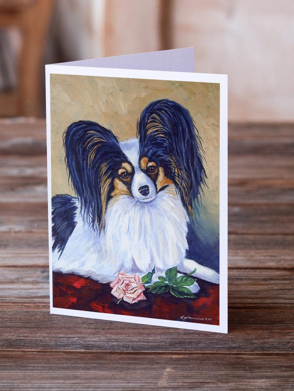 Papillon A Rose for you Greeting Cards Pack of 8 Blank Cards with Envelopes Whimsical A7 Size 5x7