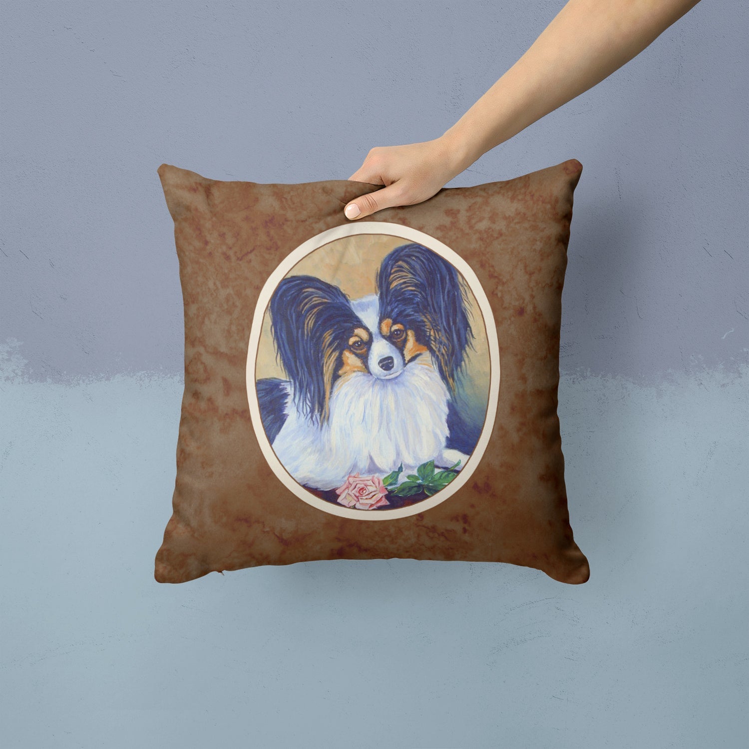 Papillon A Rose for you Decorative Throw Pillow 14x14 Indoor Outdoor Accent Cushion, Fabric Cover with Insert for Sofa, Bed, Porch & Living Room