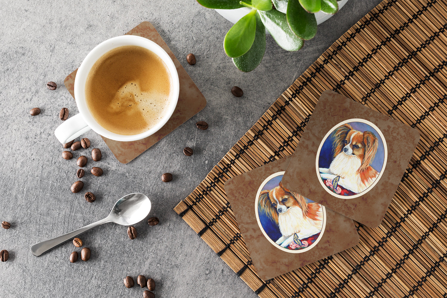 Papillon Rose and Butterfly Foam Coasters Set of 4 Cup Coasters for Indoor Outdoor, Tabletop Protection, Anti Slip, Mouse pad Material