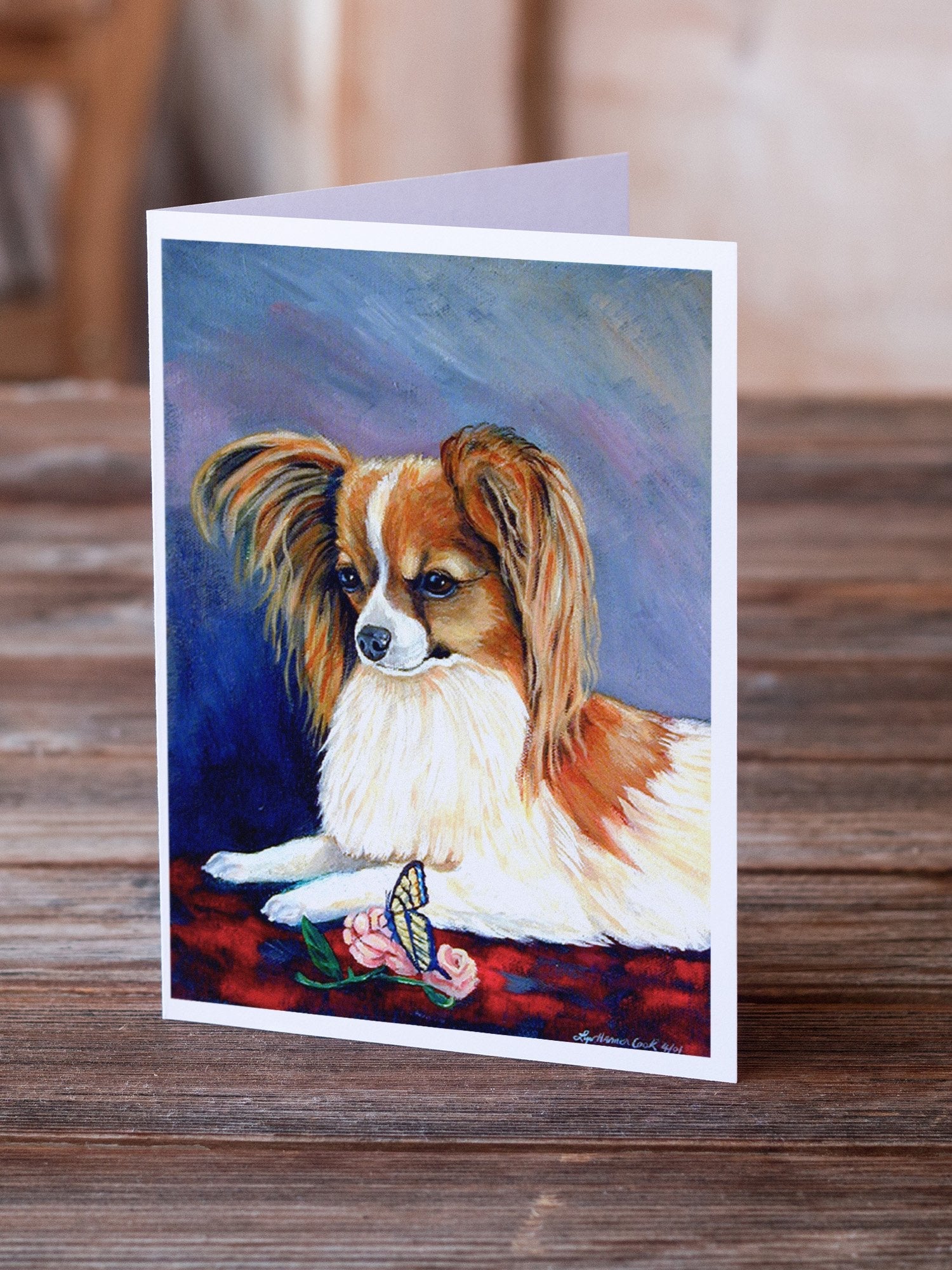 Papillon Rose and Butterfly Greeting Cards Pack of 8 Blank Cards with Envelopes Whimsical A7 Size 5x7