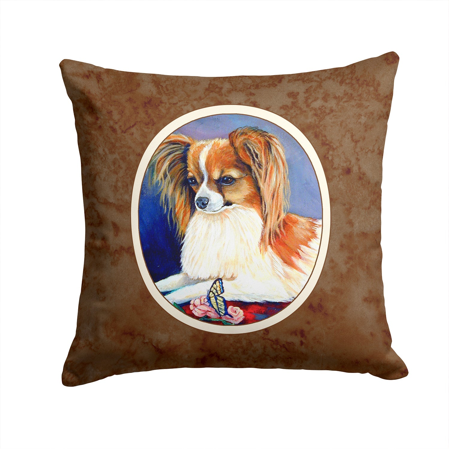 Papillon Rose and Butterfly Decorative Throw Pillow 14x14 Indoor Outdoor Accent Cushion, Fabric Cover with Insert for Sofa, Bed, Porch & Living Room