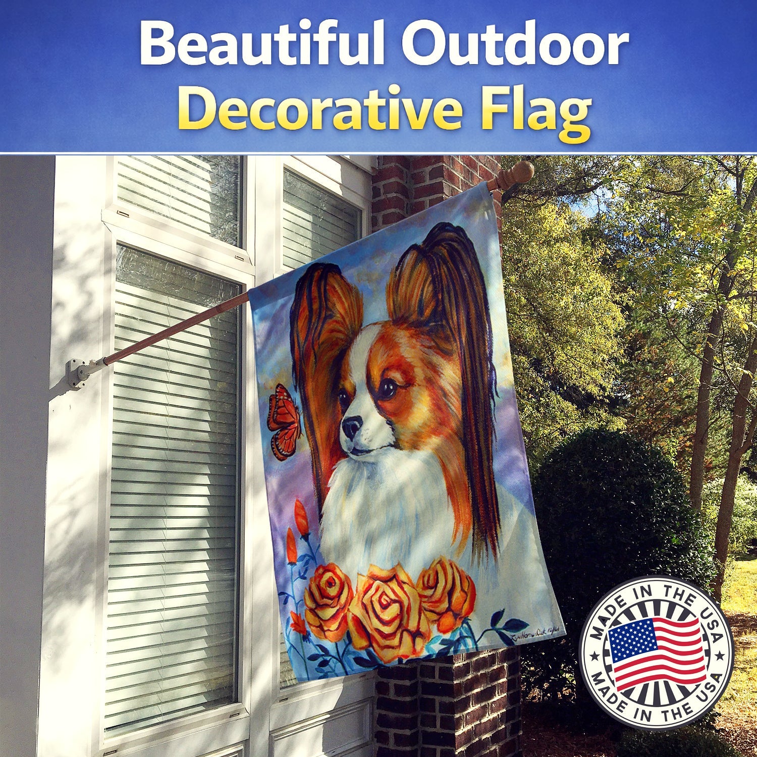 Papillon House Flag 28x40 Porch Sleeve Pole Decorative Outside Yard Banner Artwork Wall Hanging, Polyester