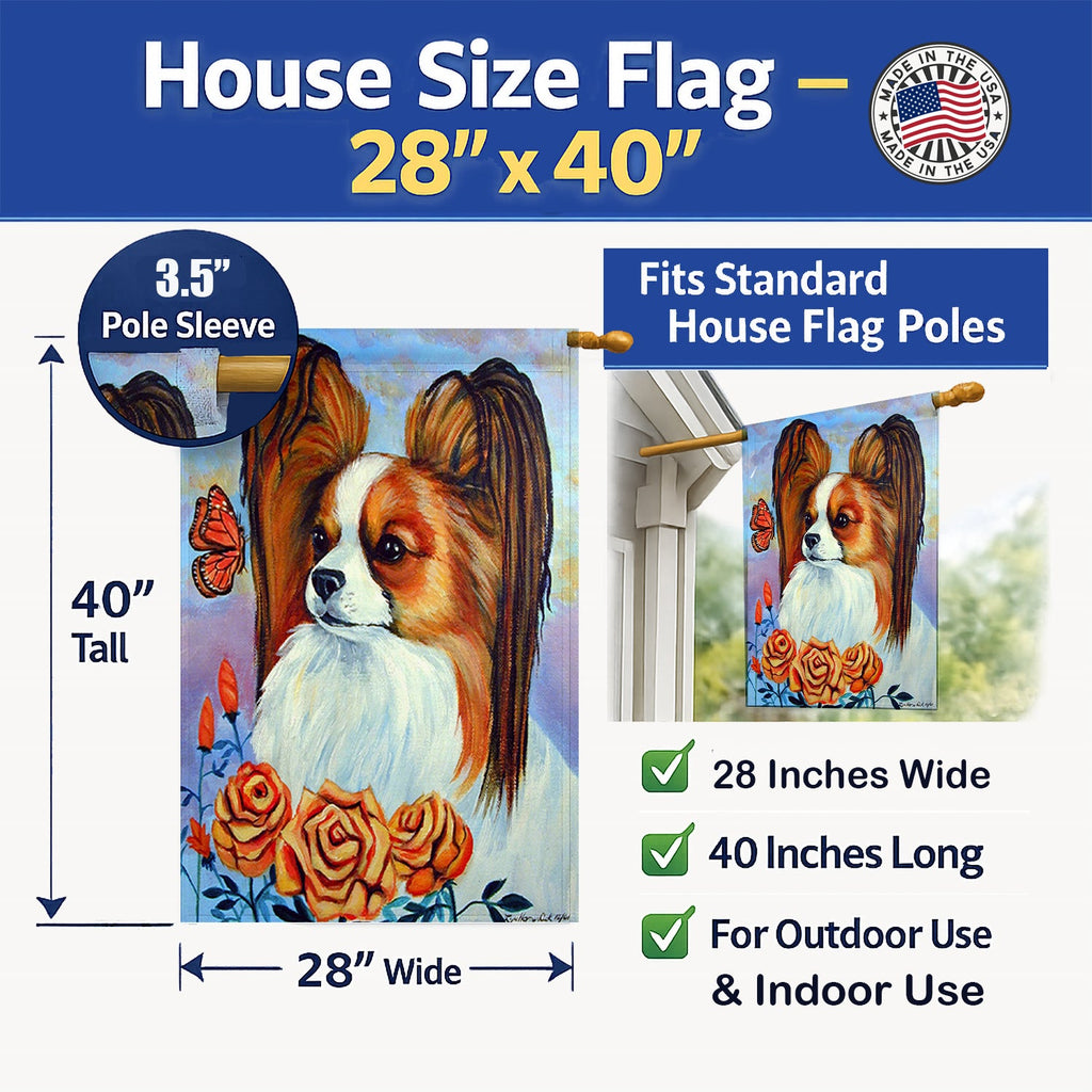 Papillon House Flag 28x40 Porch Sleeve Pole Decorative Outside Yard Banner Artwork Wall Hanging, Polyester