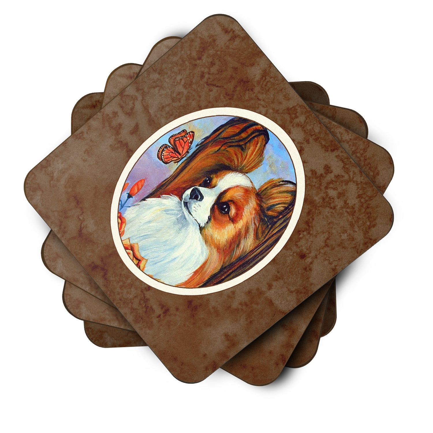Papillon Foam Coasters Set of 4 Cup Coasters for Indoor Outdoor, Tabletop Protection, Anti Slip, Mouse pad Material