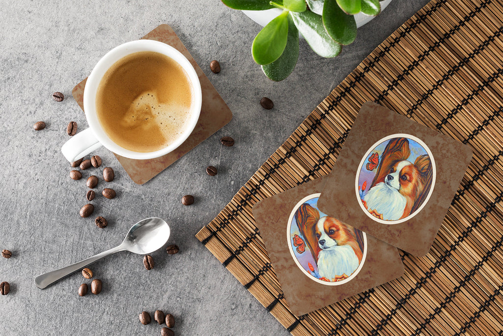 Papillon Foam Coasters Set of 4 Cup Coasters for Indoor Outdoor, Tabletop Protection, Anti Slip, Mouse pad Material
