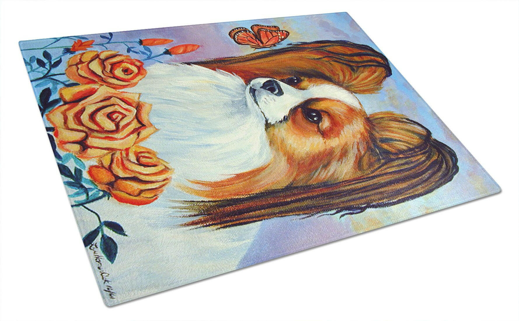 Papillon Cutting Board Tempered Glass Kitchen Cutting Surface, Heat Resistant Chopping, Non-Slip Feet, Food Prep & Serving