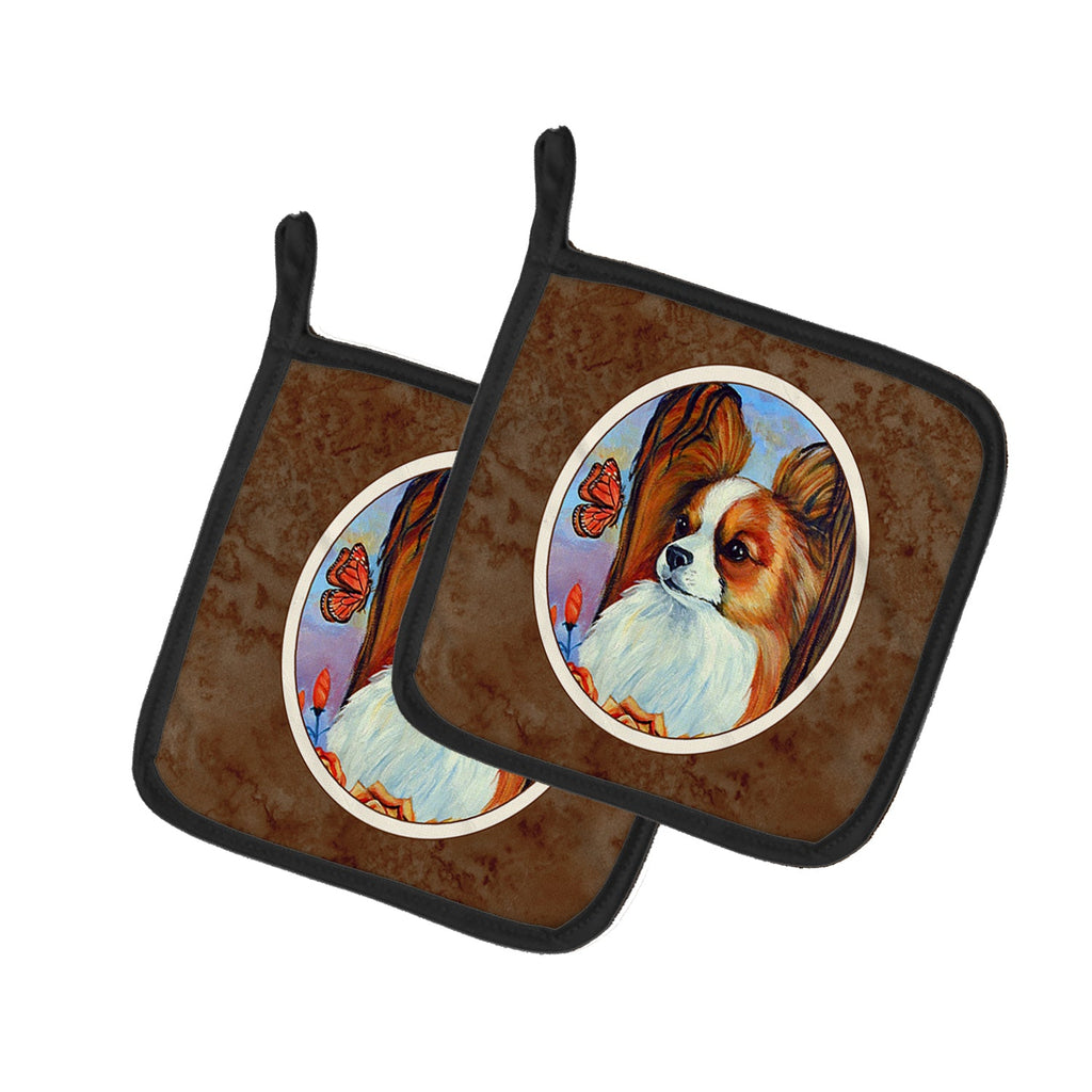 Papillon Pot Holder Set of 2 Heat Resistant Quilted Hot Pads 7.5 x 7.5 Inch, Insulated Kitchen Trivets for Cooking & Baking