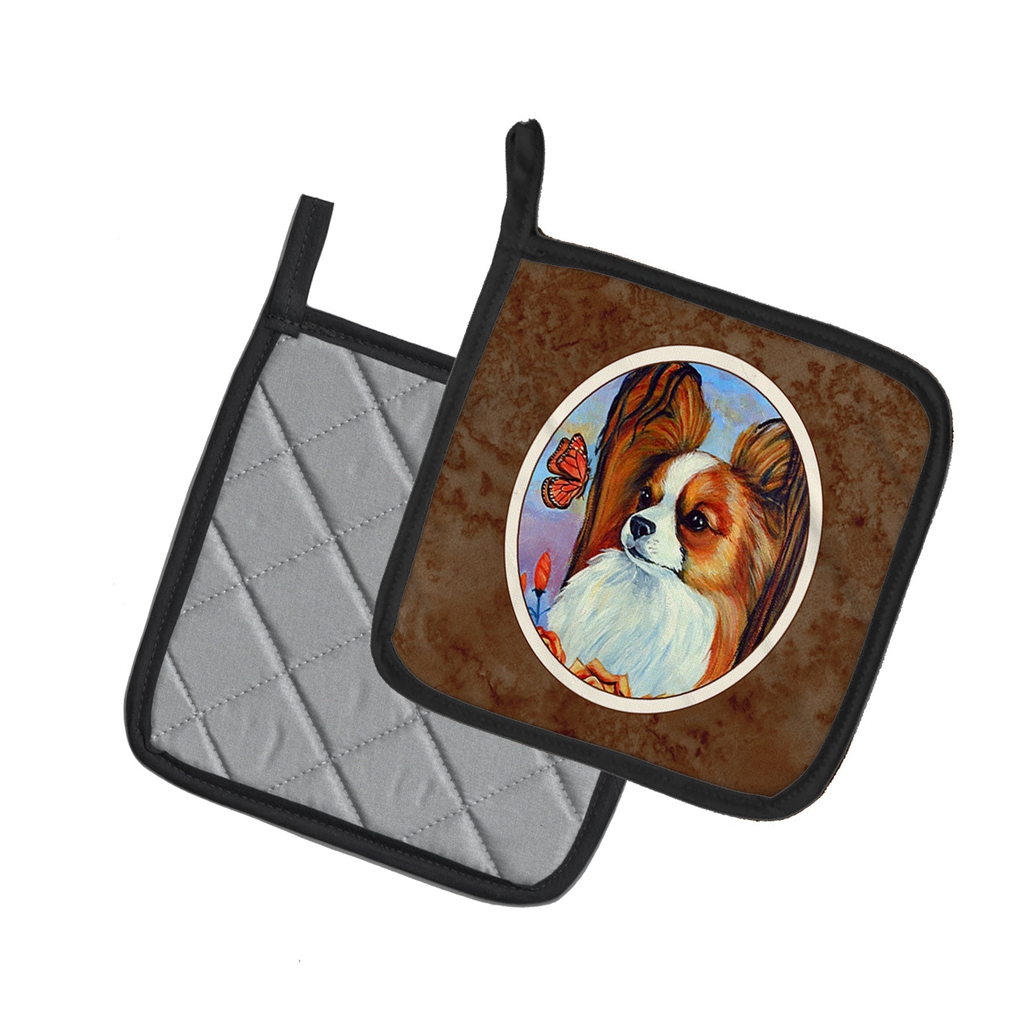 Papillon Pot Holder Set of 2 Heat Resistant Quilted Hot Pads 7.5 x 7.5 Inch, Insulated Kitchen Trivets for Cooking & Baking