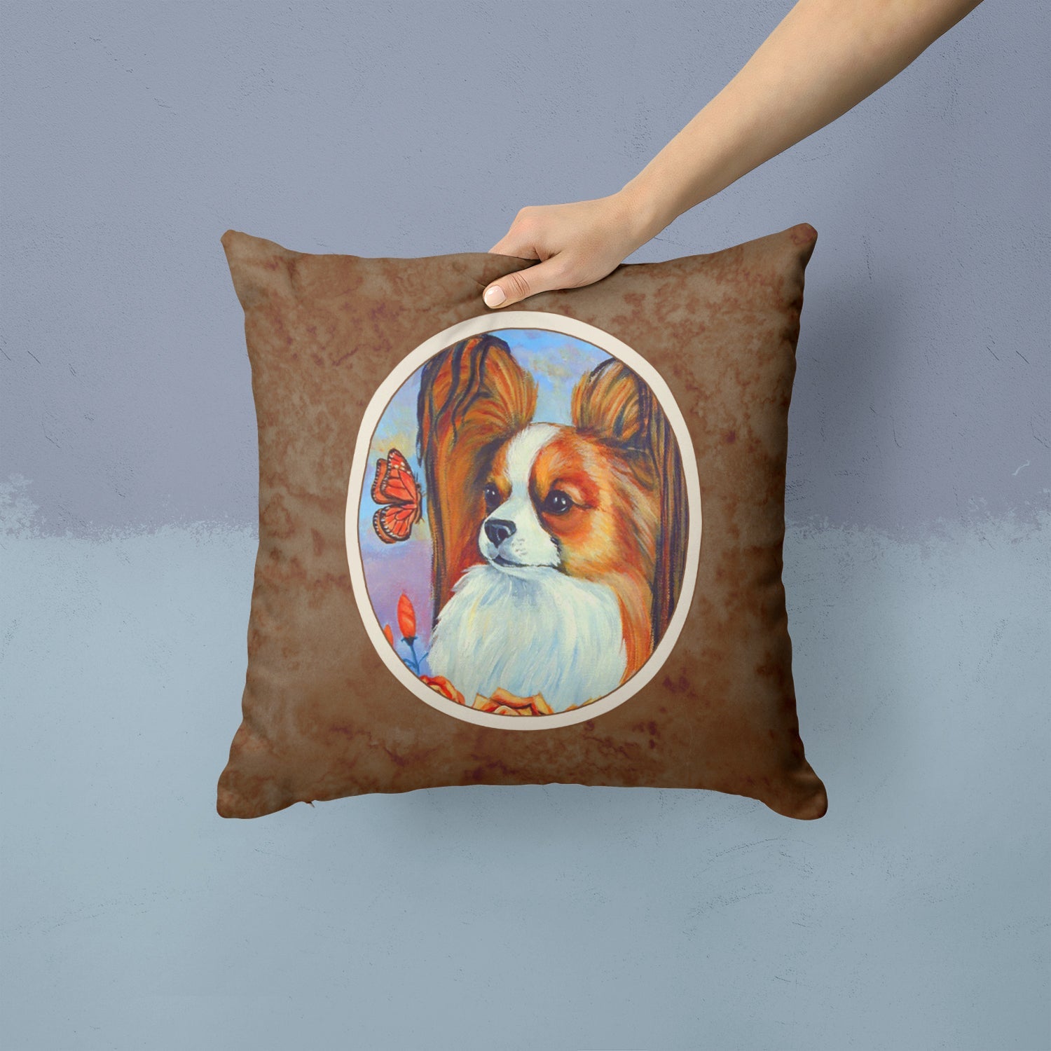 Papillon Decorative Throw Pillow 14x14 Indoor Outdoor Accent Cushion, Fabric Cover with Insert for Sofa, Bed, Porch & Living Room