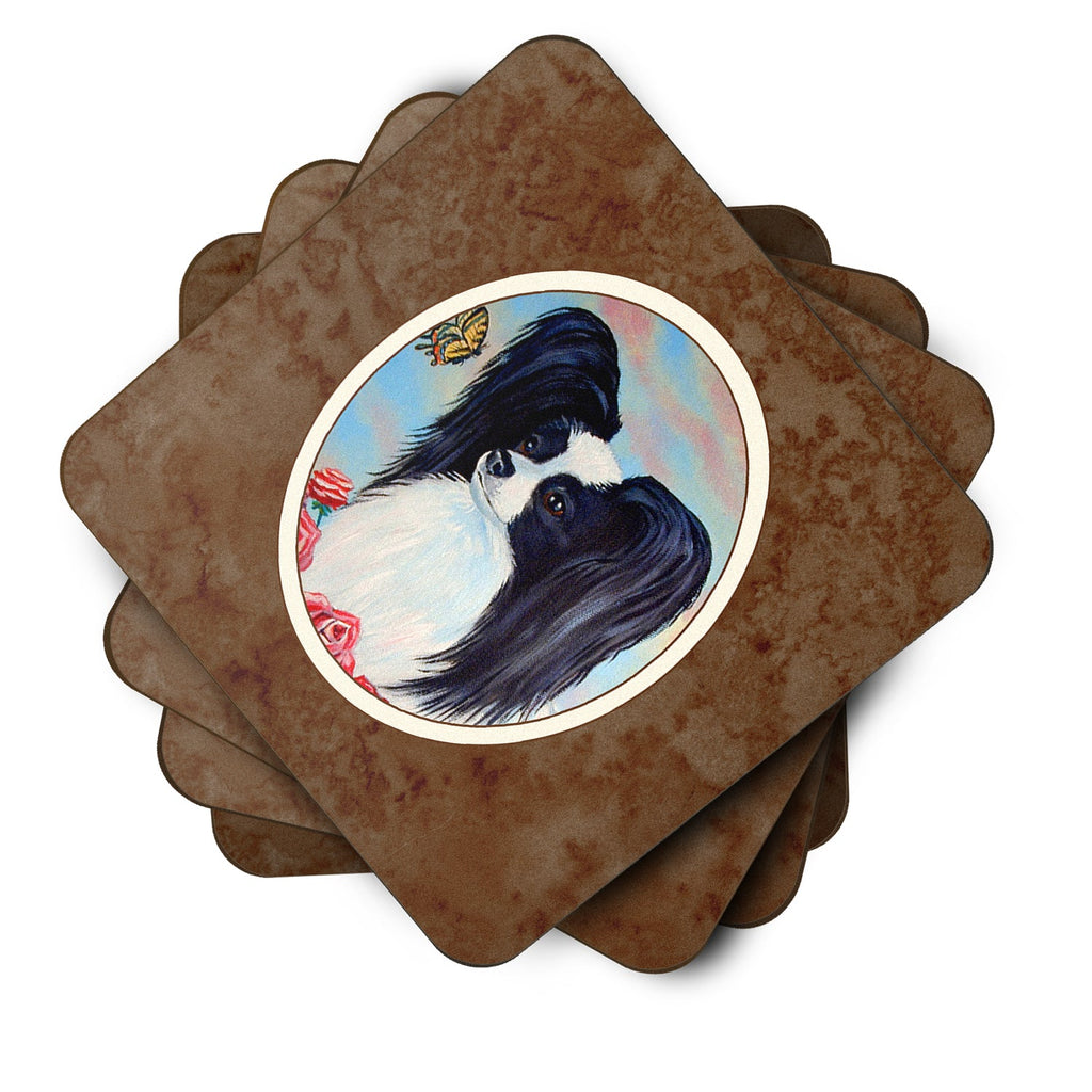 Papillon Black and White Foam Coasters Set of 4 Cup Coasters for Indoor Outdoor, Tabletop Protection, Anti Slip, Mouse pad Material