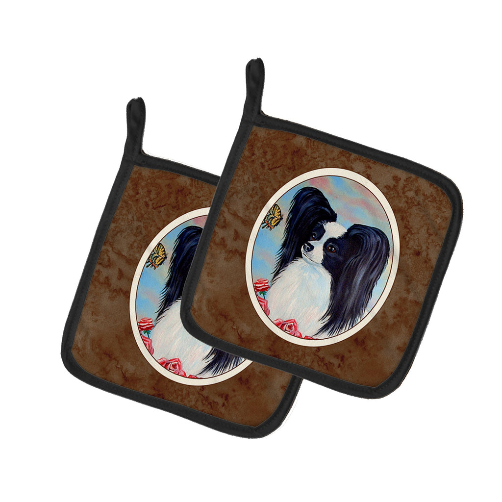 Papillon Black and White Pot Holder Set of 2 Heat Resistant Quilted Hot Pads 7.5 x 7.5 Inch, Insulated Kitchen Trivets for Cooking & Baking