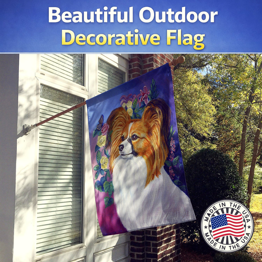 Papillon House Flag 28x40 Porch Sleeve Pole Decorative Outside Yard Banner Artwork Wall Hanging, Polyester