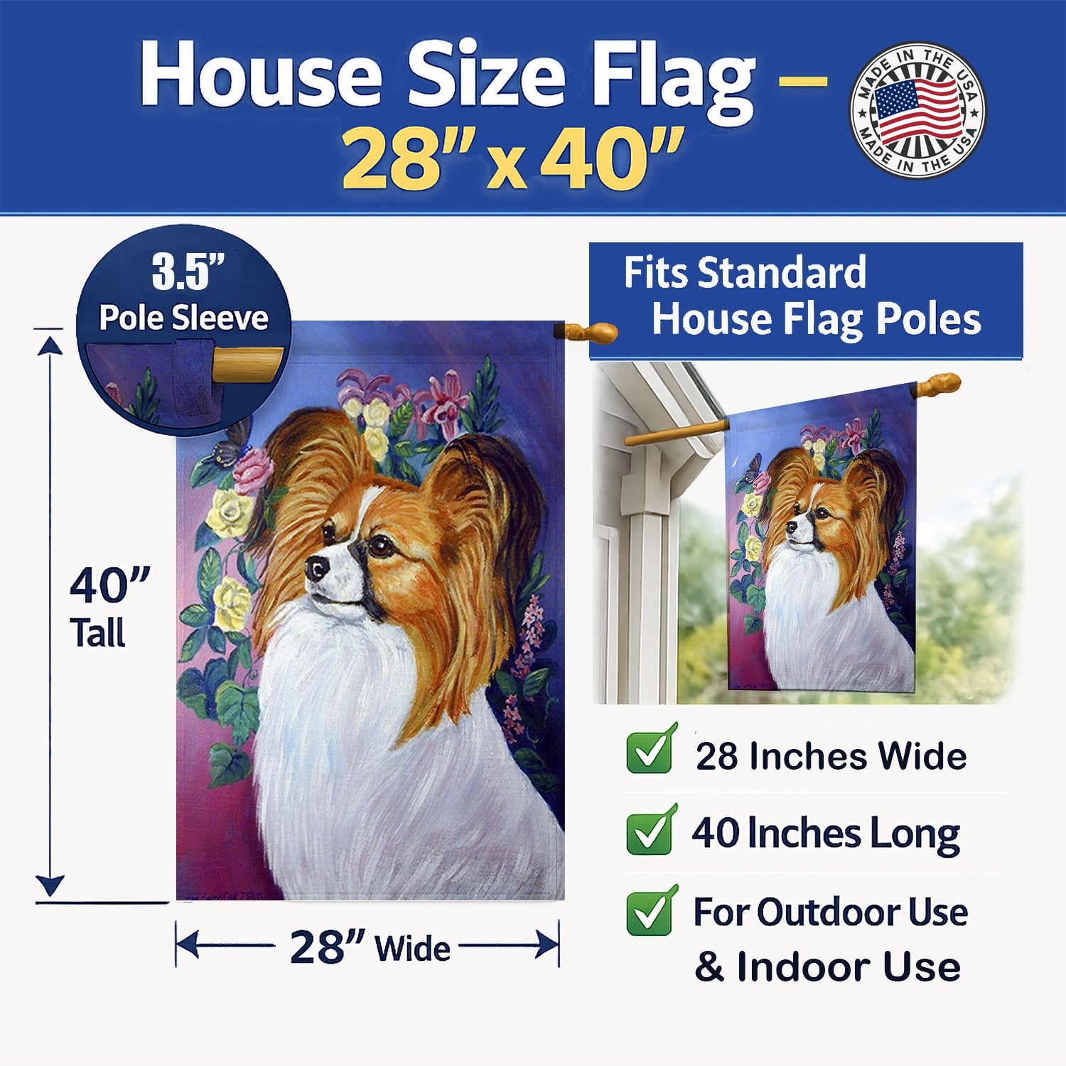 Papillon House Flag 28x40 Porch Sleeve Pole Decorative Outside Yard Banner Artwork Wall Hanging, Polyester