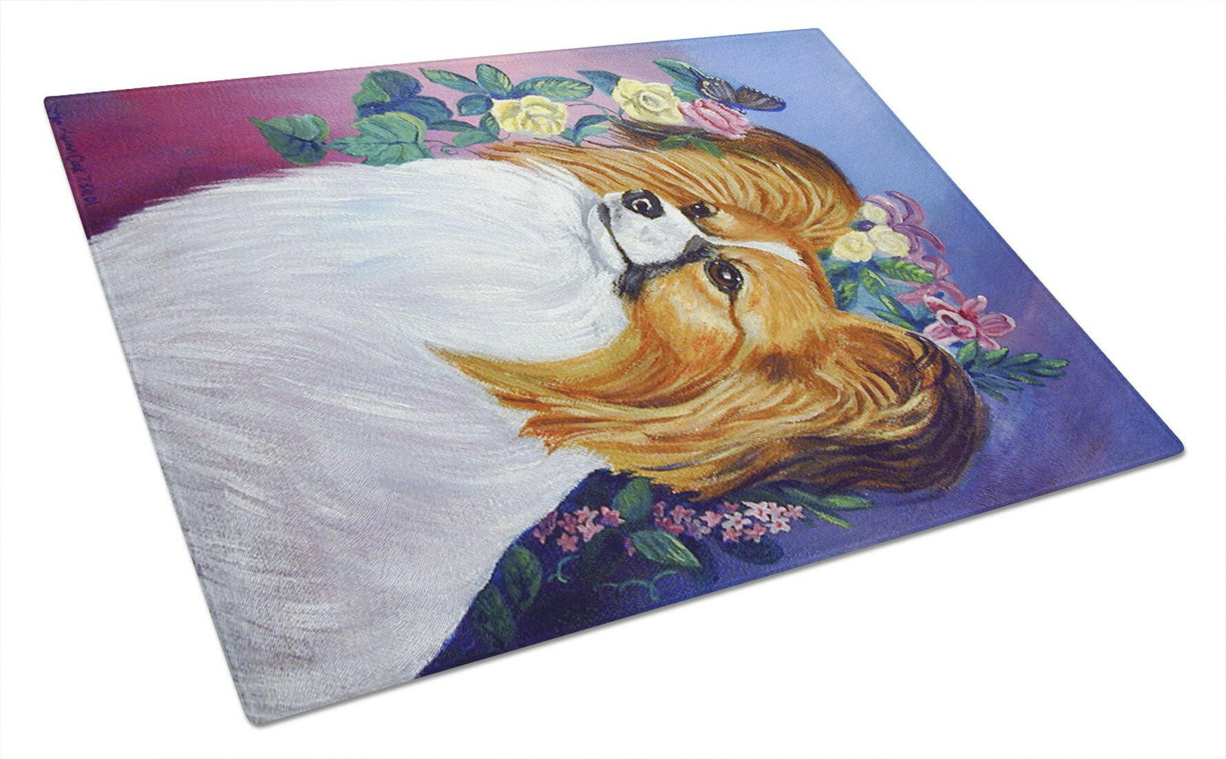 Papillon Cutting Board Tempered Glass Kitchen Cutting Surface, Heat Resistant Chopping, Non-Slip Feet, Food Prep & Serving