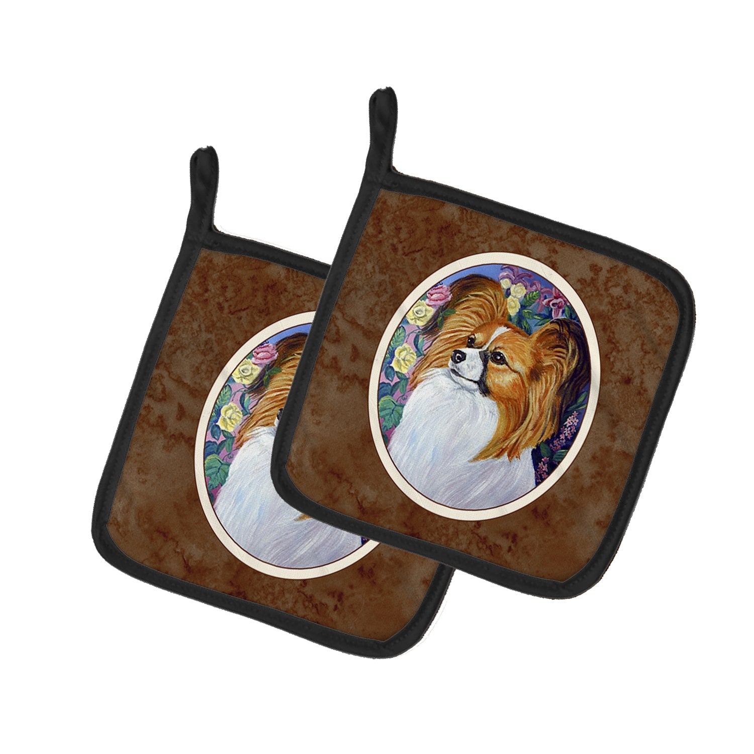 Papillon Pot Holder Set of 2 Heat Resistant Quilted Hot Pads 7.5 x 7.5 Inch, Insulated Kitchen Trivets for Cooking & Baking