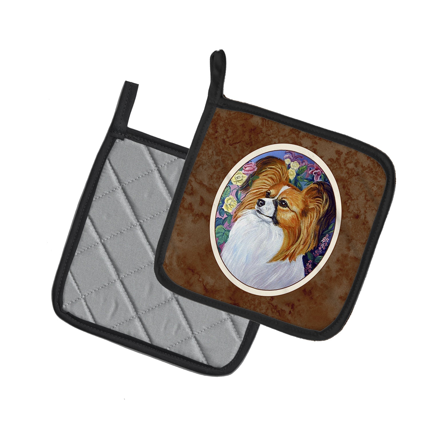 Papillon Pot Holder Set of 2 Heat Resistant Quilted Hot Pads 7.5 x 7.5 Inch, Insulated Kitchen Trivets for Cooking & Baking