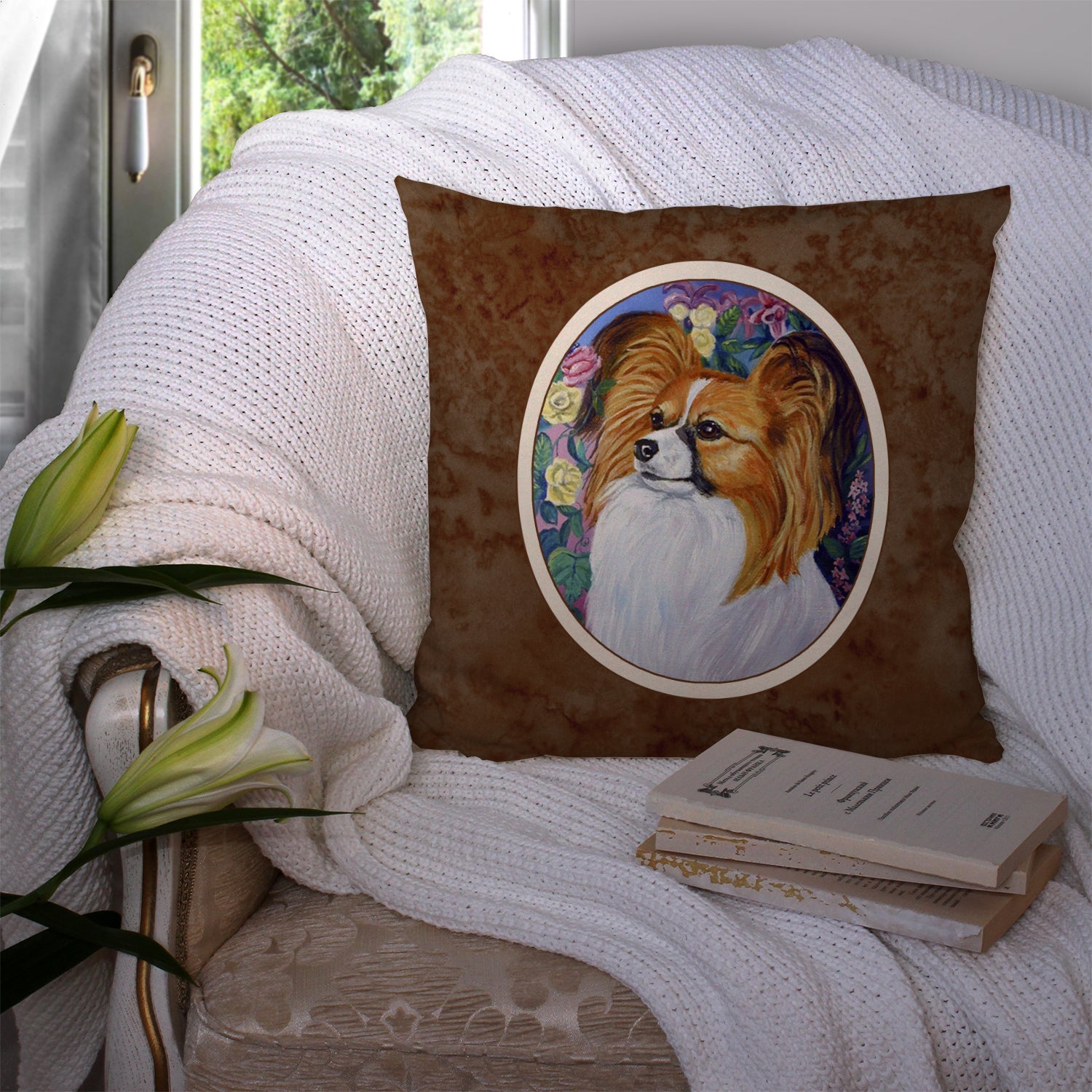 Papillon Decorative Throw Pillow 14x14 Indoor Outdoor Accent Cushion, Fabric Cover with Insert for Sofa, Bed, Porch & Living Room