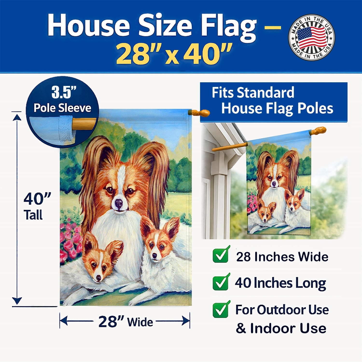 Papillon A Momma's Love House Flag 28x40 Porch Sleeve Pole Decorative Outside Yard Banner Artwork Wall Hanging, Polyester