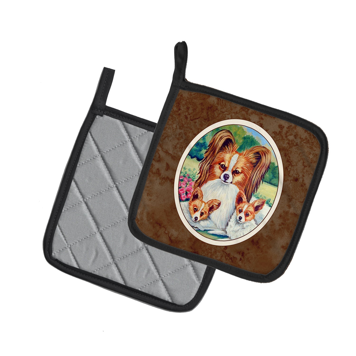 Papillon A Momma's Love Pot Holder Set of 2 Heat Resistant Quilted Hot Pads 7.5 x 7.5 Inch, Insulated Kitchen Trivets for Cooking & Baking