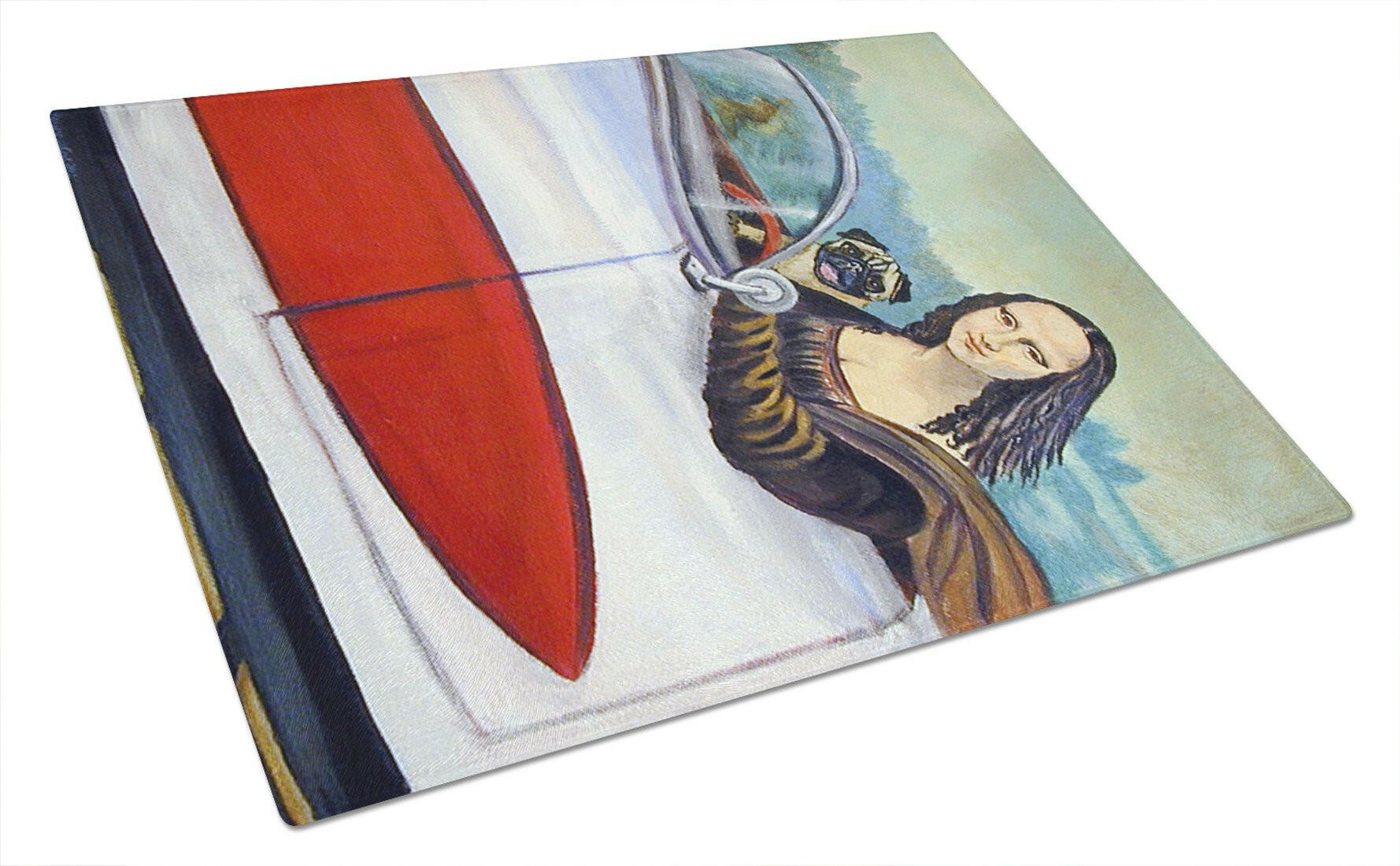 Fawn Pug and Mona Lisa Cutting Board Tempered Glass Kitchen Cutting Surface, Heat Resistant Chopping, Non-Slip Feet, Food Prep & Serving