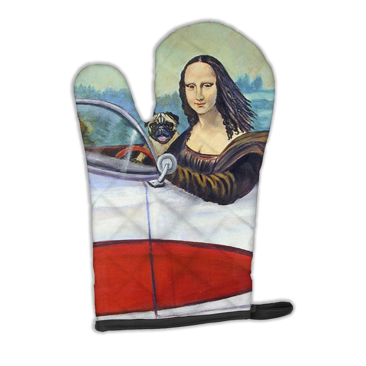 Fawn Pug and Mona Lisa Oven Mitt Heat Resistant Thick Oven Mitt for Hot Pans and Oven, Kitchen Mitt Protect Hands, Cooking Baking Glove