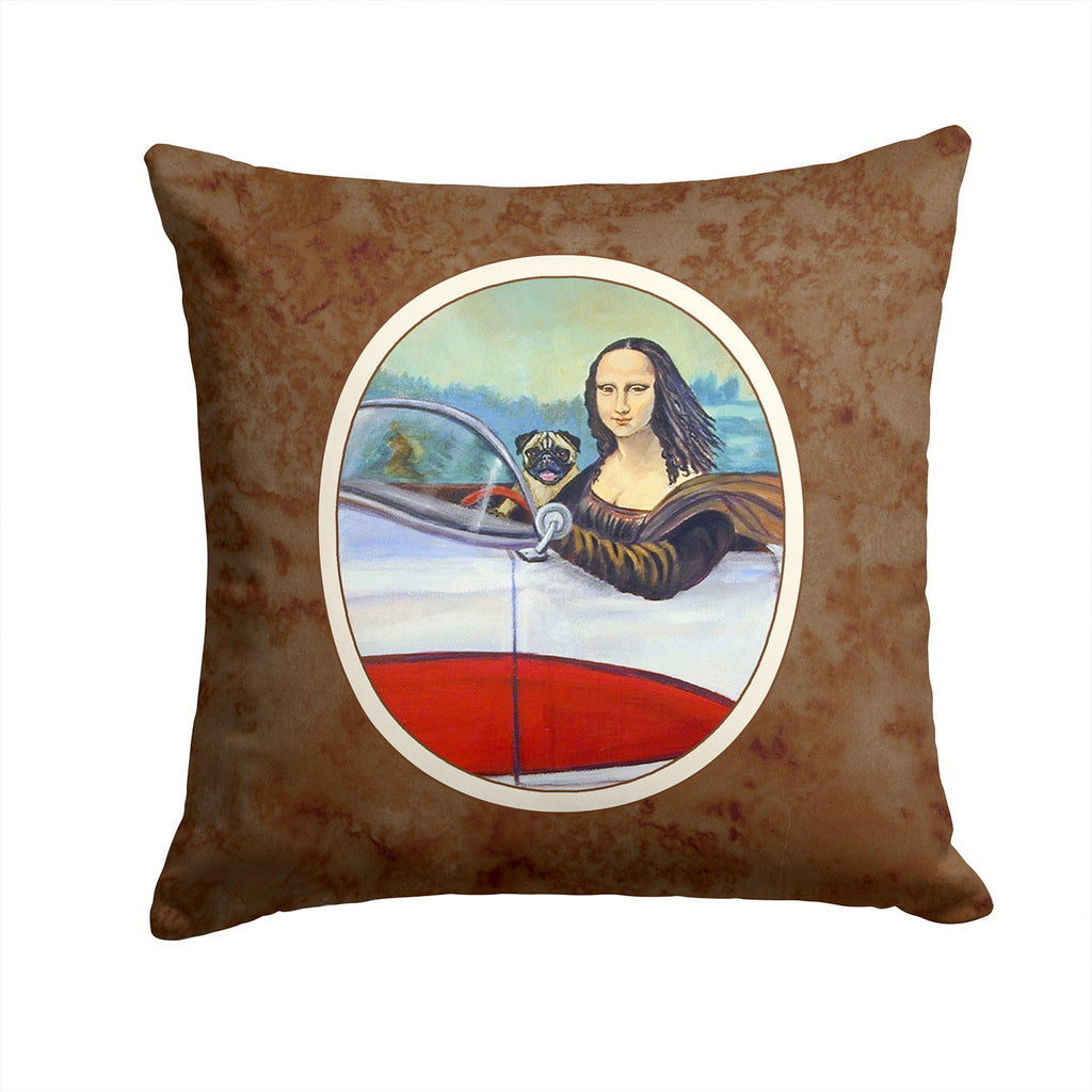 Fawn Pug and Mona Lisa Decorative Throw Pillow 14x14 Indoor Outdoor Accent Cushion, Fabric Cover with Insert for Sofa, Bed, Porch & Living Room