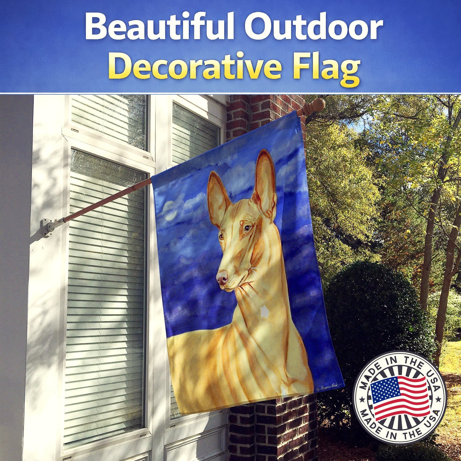 Pharaoh Hound House Flag 28x40 Porch Sleeve Pole Decorative Outside Yard Banner Artwork Wall Hanging, Polyester