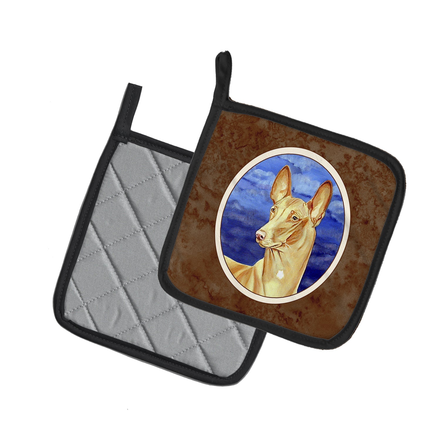 Pharaoh Hound Pot Holder Set of 2 Heat Resistant Quilted Hot Pads 7.5 x 7.5 Inch, Insulated Kitchen Trivets for Cooking & Baking