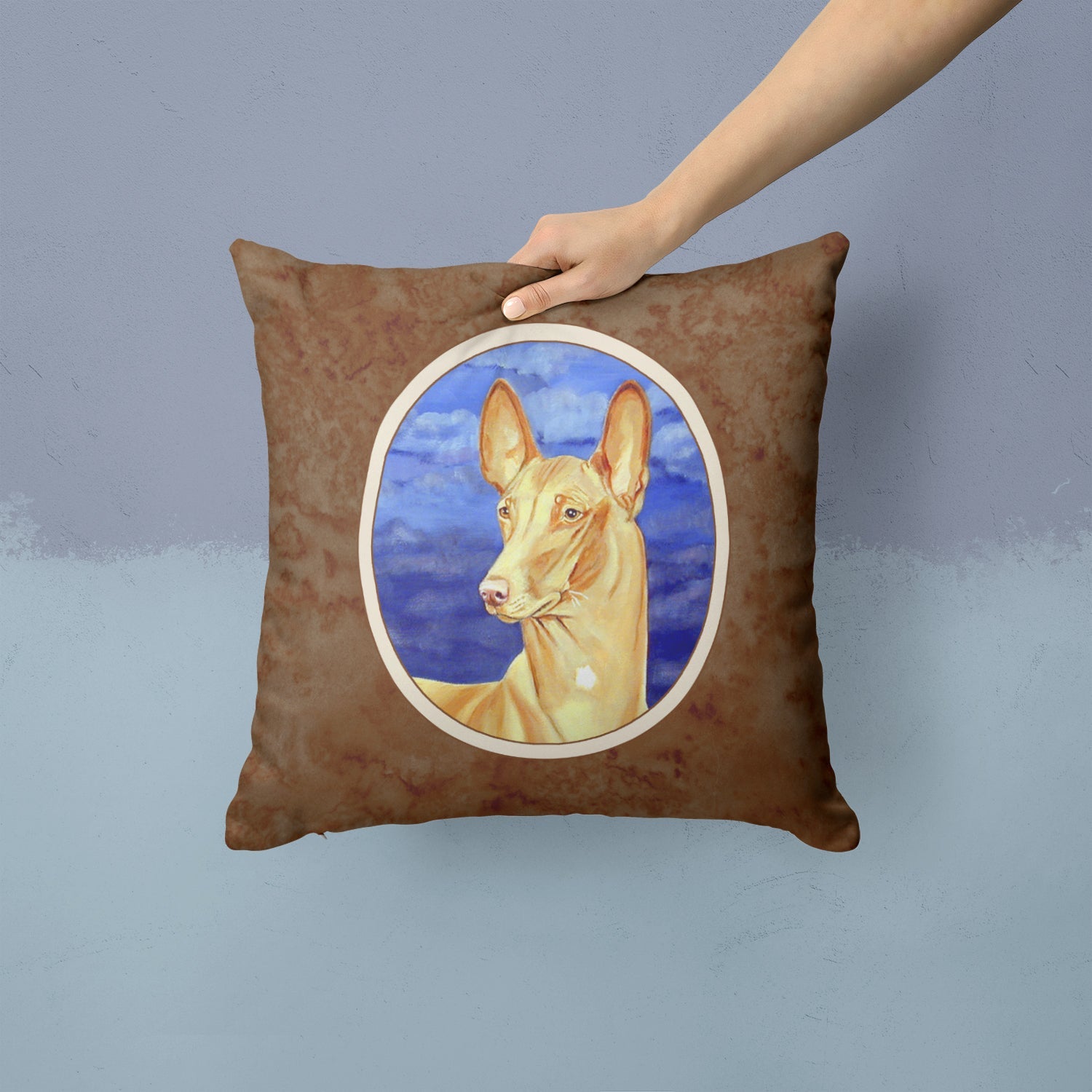 Pharaoh Hound Decorative Throw Pillow 14x14 Indoor Outdoor Accent Cushion, Fabric Cover with Insert for Sofa, Bed, Porch & Living Room