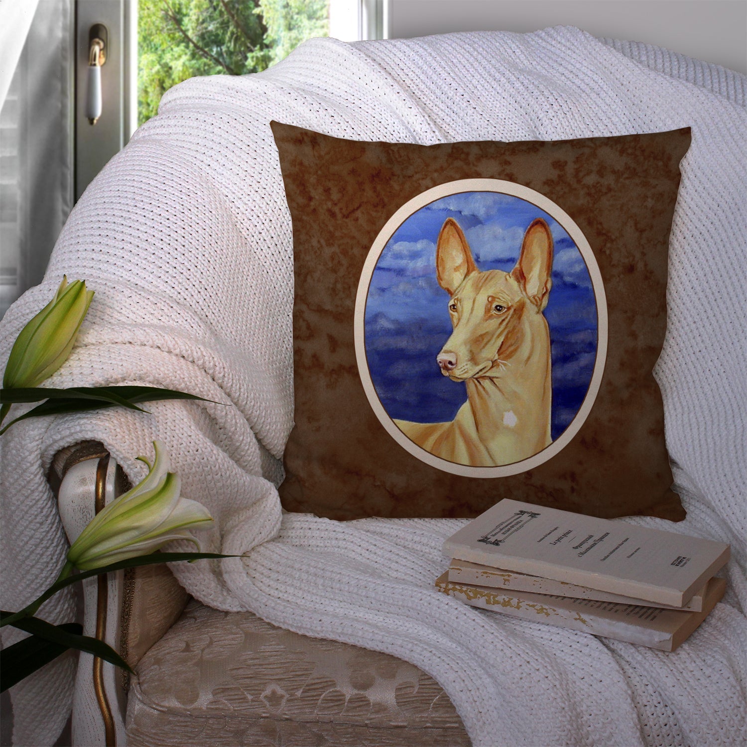 Pharaoh Hound Decorative Throw Pillow 14x14 Indoor Outdoor Accent Cushion, Fabric Cover with Insert for Sofa, Bed, Porch & Living Room