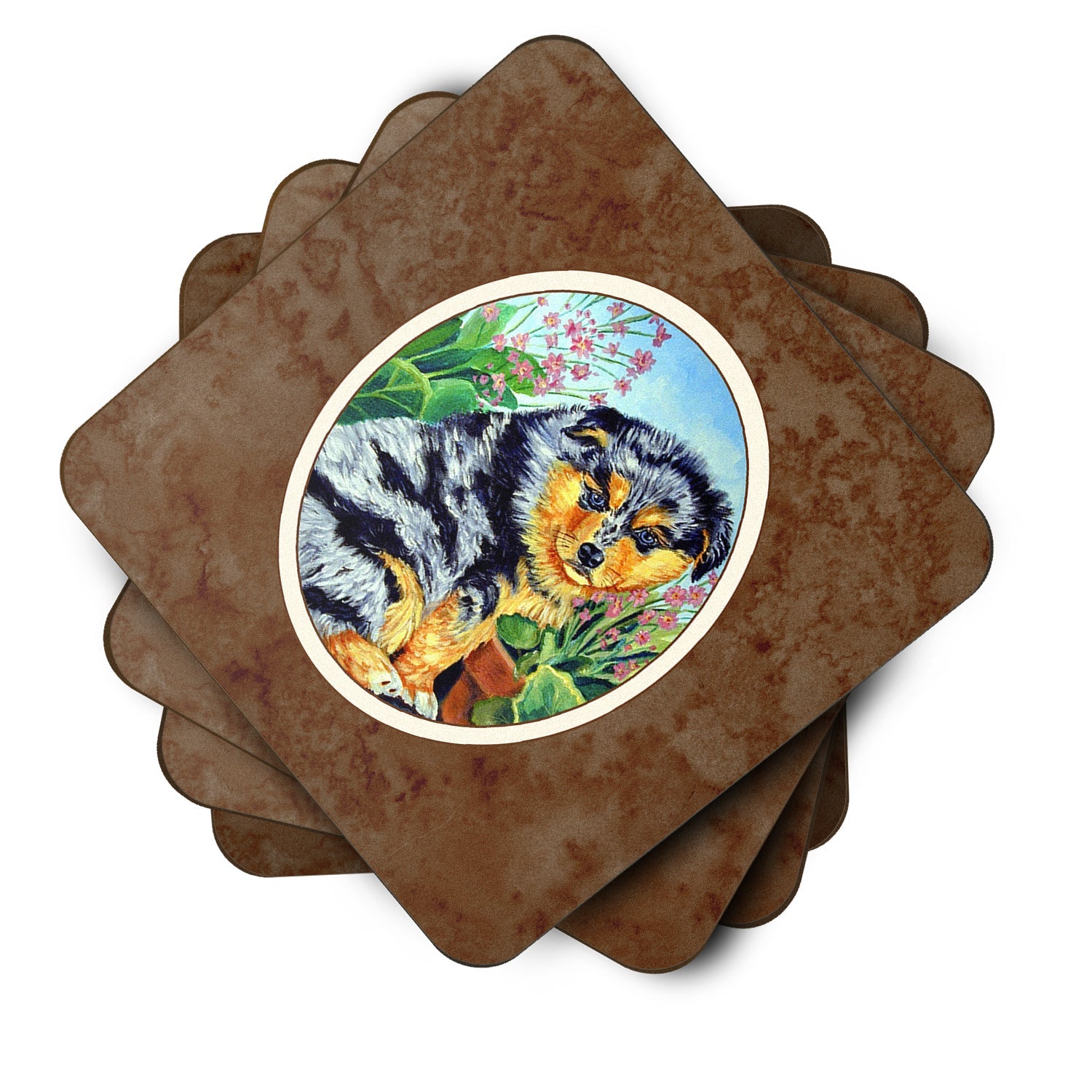 Australian Shepherd Puppy Foam Coasters Set of 4 Cup Coasters for Indoor Outdoor, Tabletop Protection, Anti Slip, Mouse pad Material