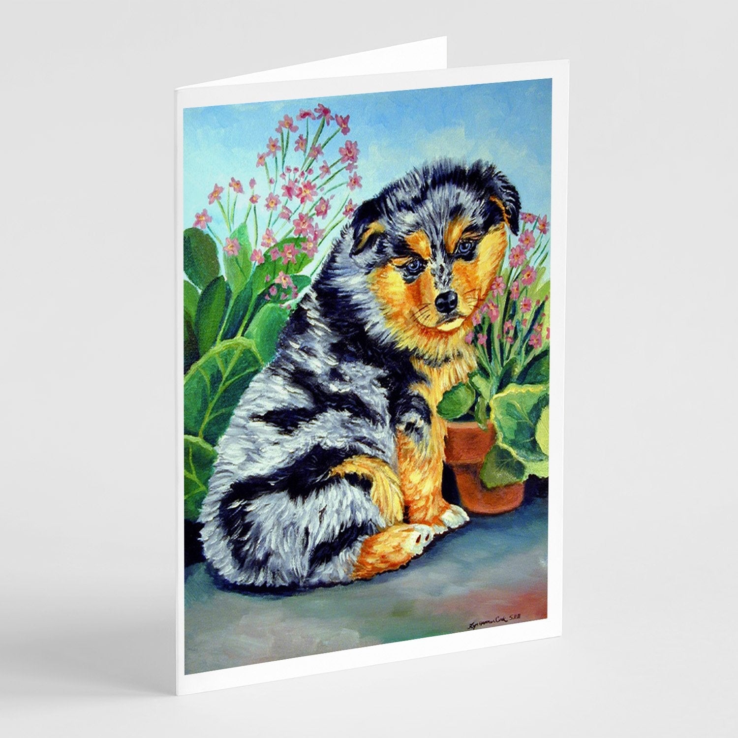 Australian Shepherd Puppy Greeting Cards Pack of 8 Blank Cards with Envelopes Whimsical A7 Size 5x7