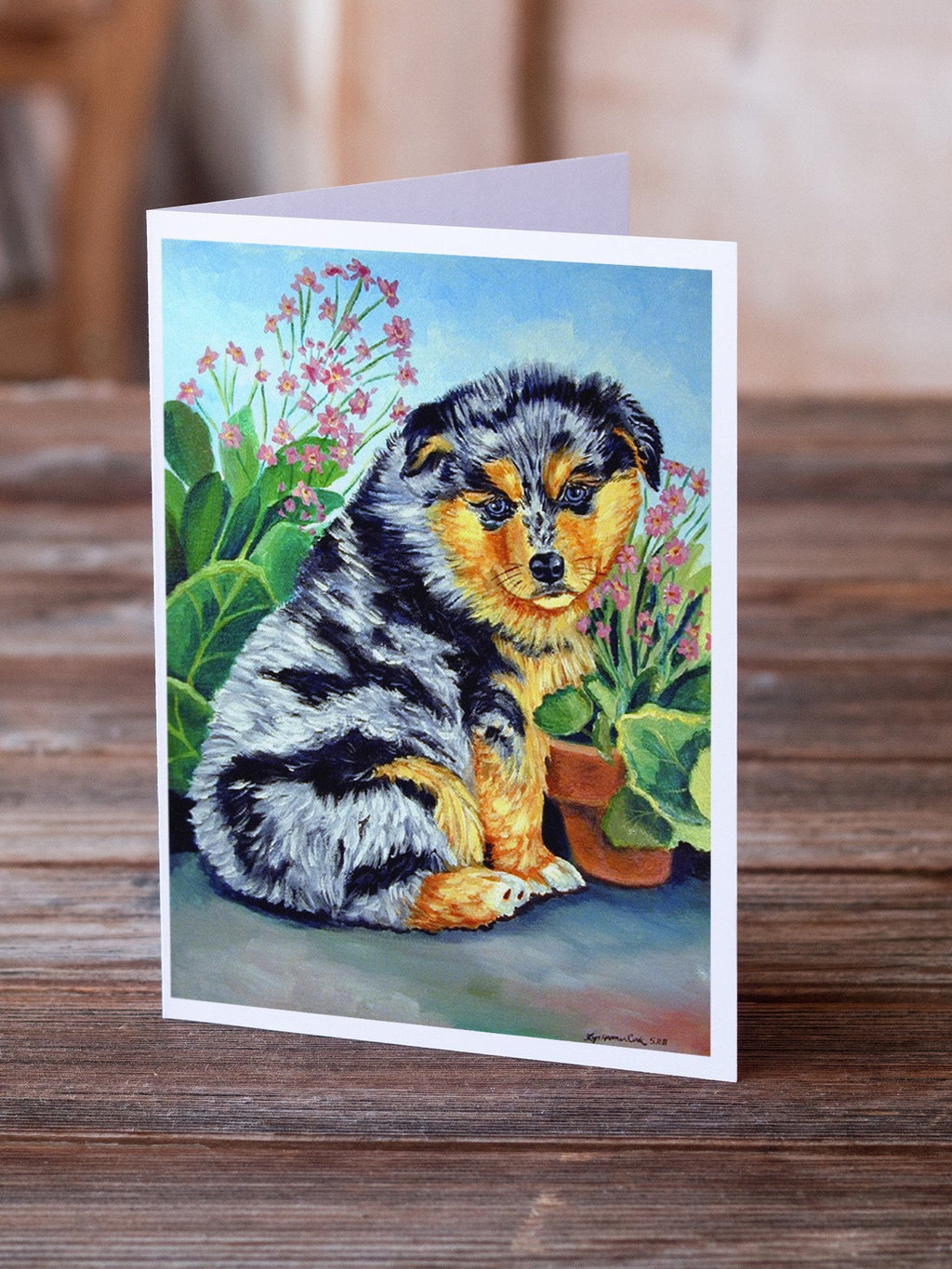 Australian Shepherd Puppy Greeting Cards Pack of 8 Blank Cards with Envelopes Whimsical A7 Size 5x7