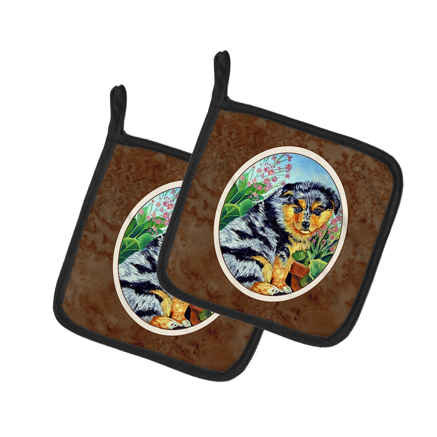 Australian Shepherd Puppy Pot Holder Set of 2 Heat Resistant Quilted Hot Pads 7.5 x 7.5 Inch, Insulated Kitchen Trivets for Cooking & Baking