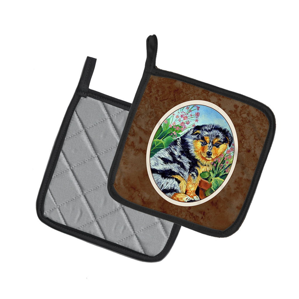 Australian Shepherd Puppy Pot Holder Set of 2 Heat Resistant Quilted Hot Pads 7.5 x 7.5 Inch, Insulated Kitchen Trivets for Cooking & Baking
